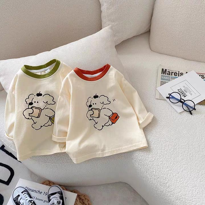 儿童2025新款秋季纯棉长袖T恤男童女童卡通风撞色休闲上衣打底潮