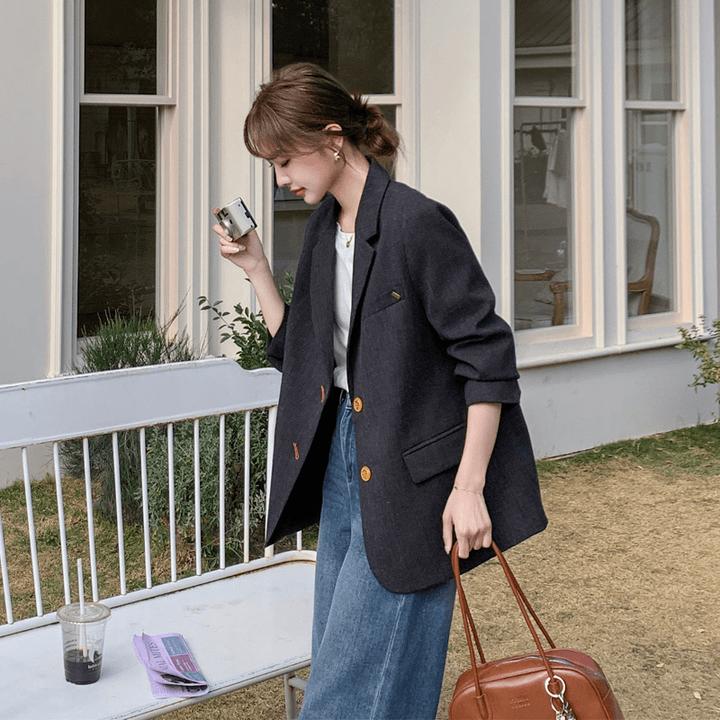 率性阔版西装外套女2025春秋新款小众韩系氛围感黑色经典款西服潮