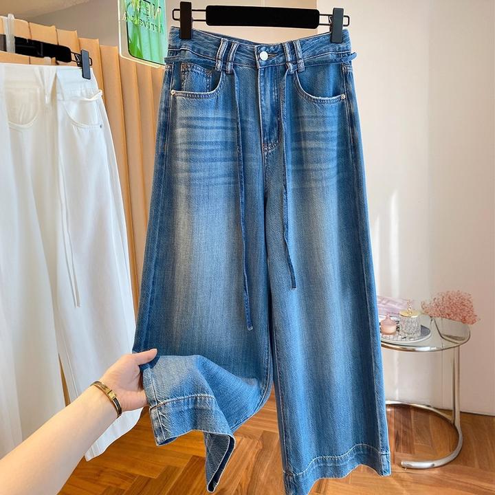 高级感水洗九分牛仔裤女夏季天丝新款宽松百搭慵懒风高腰直筒裤子