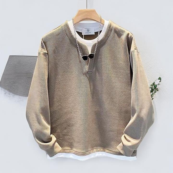 MODEK KODEK潮牌新款假两件圆领宽松休闲T恤秋季潮流男士长袖卫衣