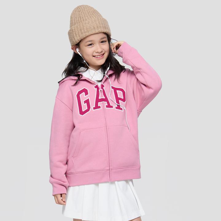 Gap男女童2025秋冬新款贴布绣logo抓绒连帽卫衣儿童装外套804633