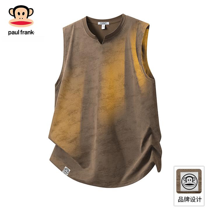 Paul Frank/大嘴猴休闲复古坎肩背心男士夏季薄款运动宽松扎染T恤