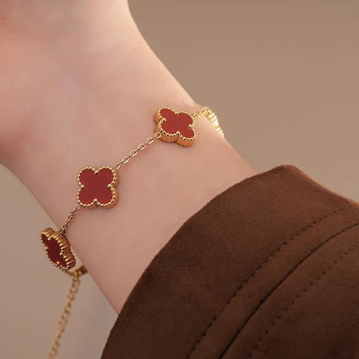 合金手链 【镀K金】双面四叶草可调节饰品小众设计感精致高端手链