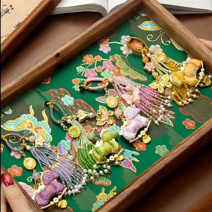 “马上有钱” 宋锦复古风流苏钥匙扣女包挂坠提溜