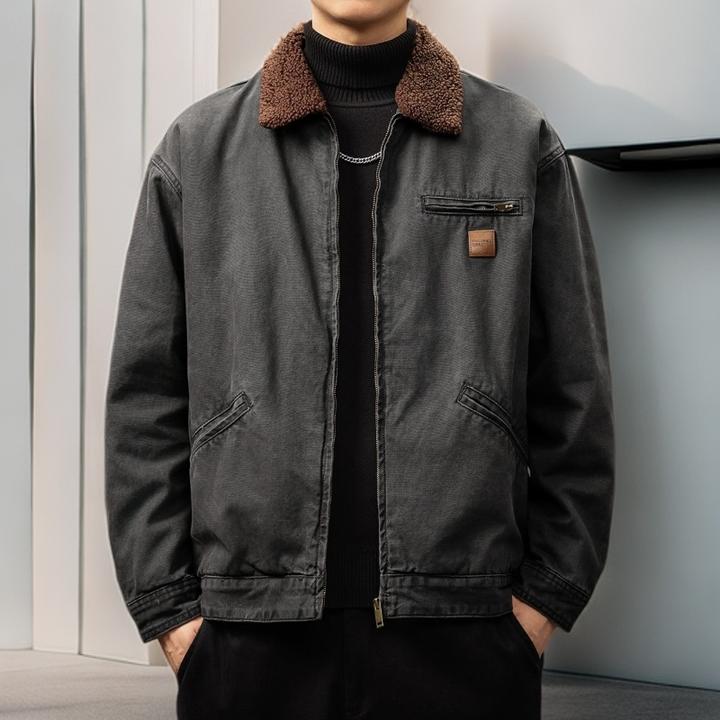 劲莱潮流覆古底特律羊绒工作夹克男子的冬季宽松加厚棉休闲夹克男