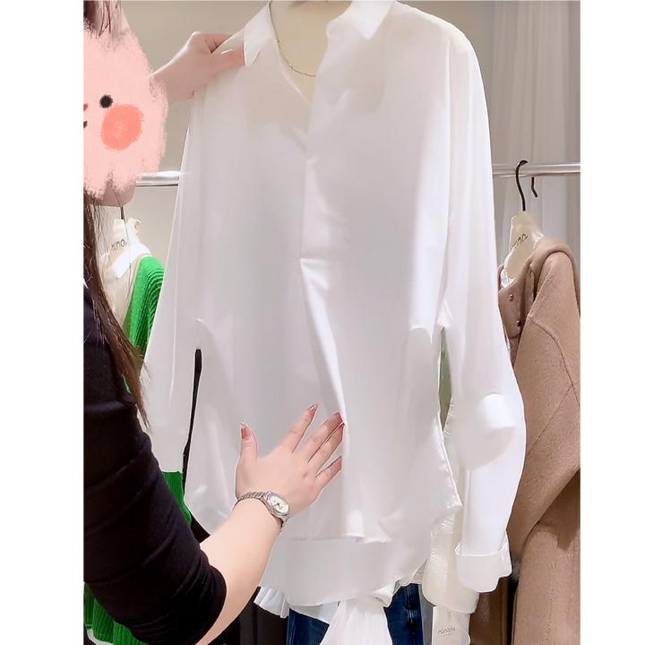 设计感时尚气质白色长袖衬衫女2025春款不透不易皱可机洗白衬衣