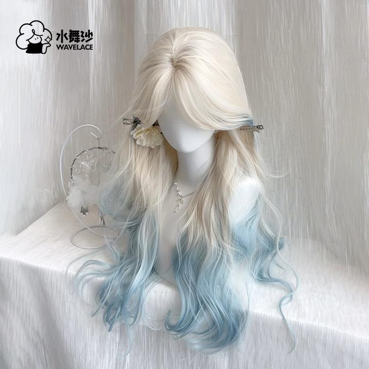 【薄荷海盐】水舞沙白金色渐变蓝长卷发夏季清凉感cos仿真假发套