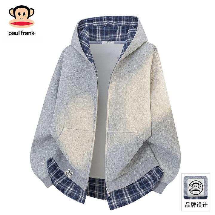 PaulFrank/大嘴猴美式格子外套男士秋季新款休闲宽松百搭潮牌卫衣
