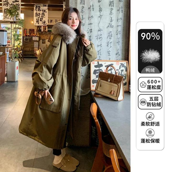 【达人专属】风衣羽绒服冬季新款大毛领连帽加厚白鸭绒派克大衣外套