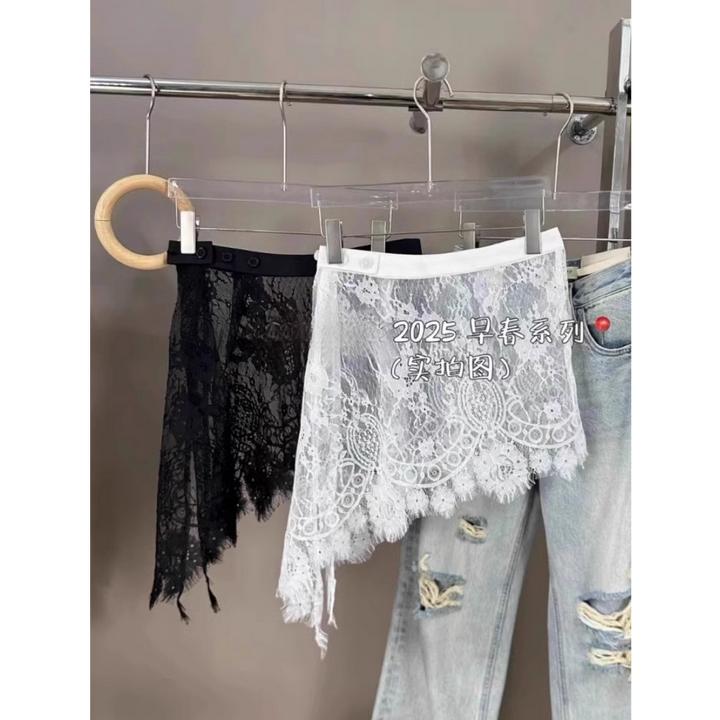 芊芊芙韩版时尚气质不规则蕾丝屁帘半身裙女2025新款洋气叠穿短裙