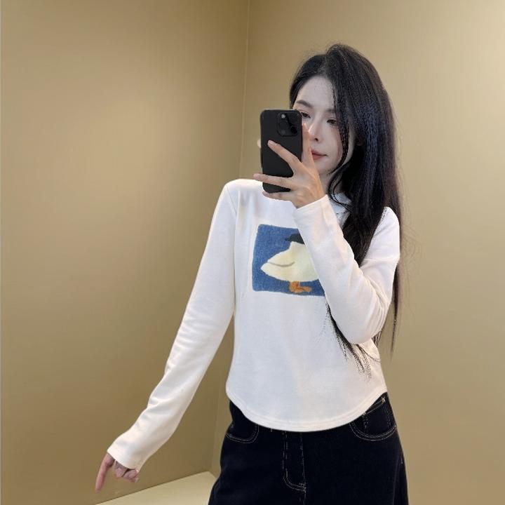 宿慕SUMU韩系百搭加绒长袖打底衫2025冬季新款长袖T恤上衣女1631