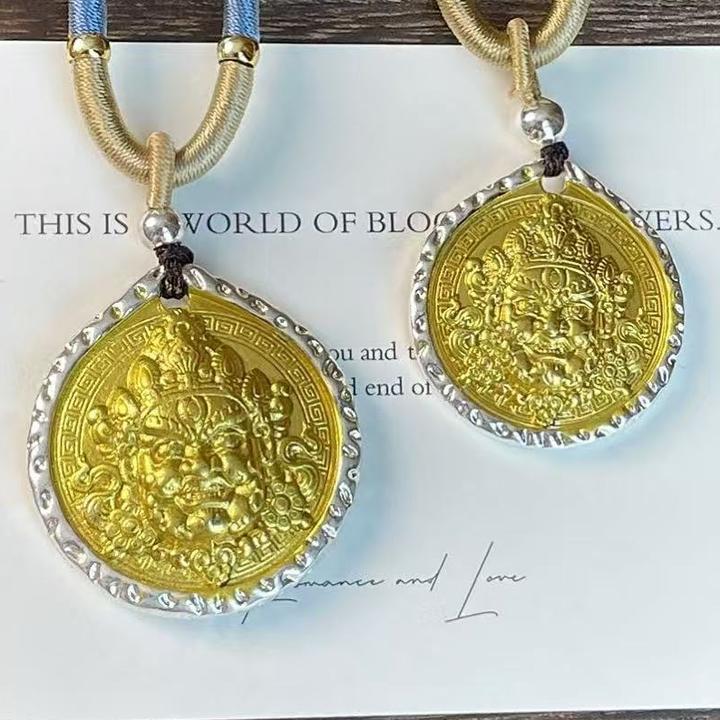非金属吊坠 吊坠黄财神吊坠圆牌男女情侣款项链复古吊坠