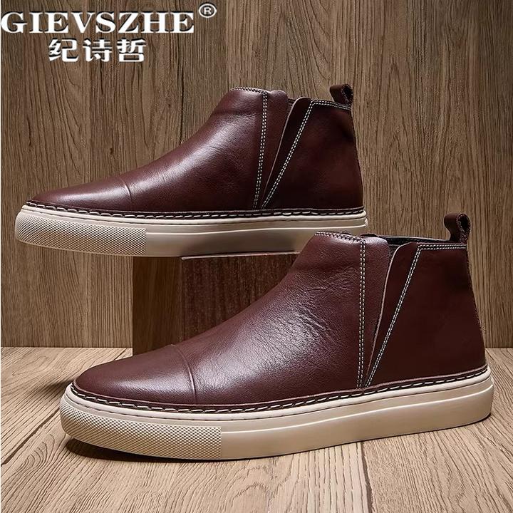 纪诗哲男鞋时尚百搭透气短靴男款轻奢潮流休闲鞋简约加绒切尔西靴