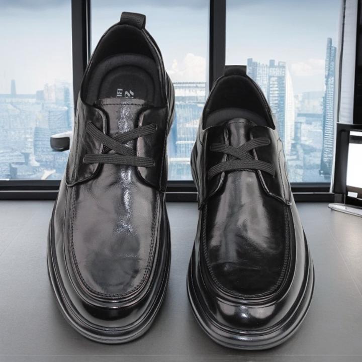 二哥2025全真皮上等头层牛皮商务软底英伦风乐福系带男士皮鞋0304