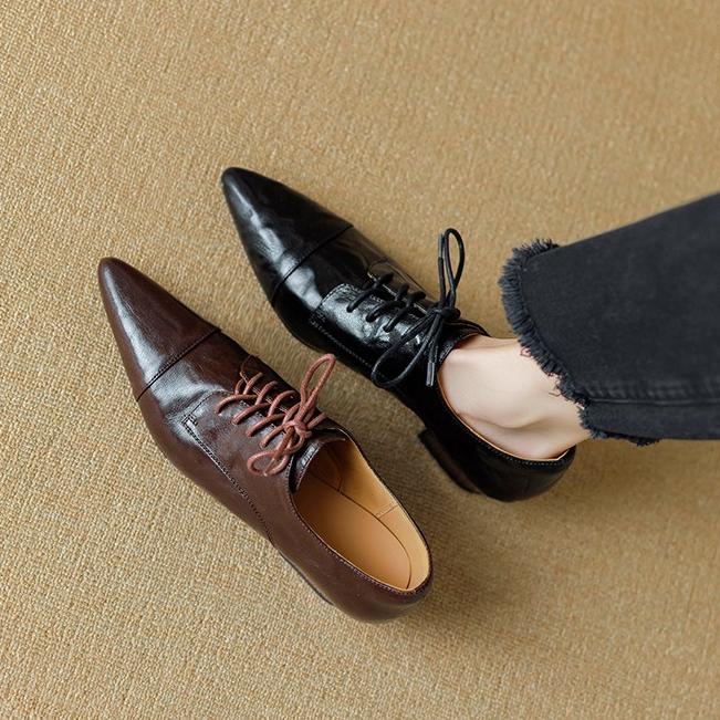 羊皮断码清仓真皮单鞋女2025秋季新款法式英伦粗跟尖头春秋小皮鞋