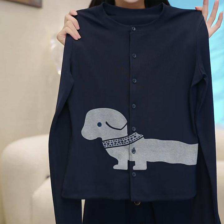 “小狗开衫”秋季新款流光风百搭减龄显瘦开衫T恤C6103