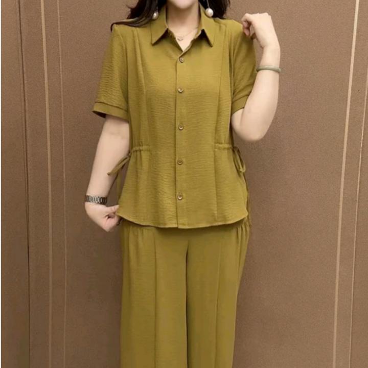 复古简约休闲风两件套2025夏季新款洋气显瘦气质时尚妈妈宽松套装