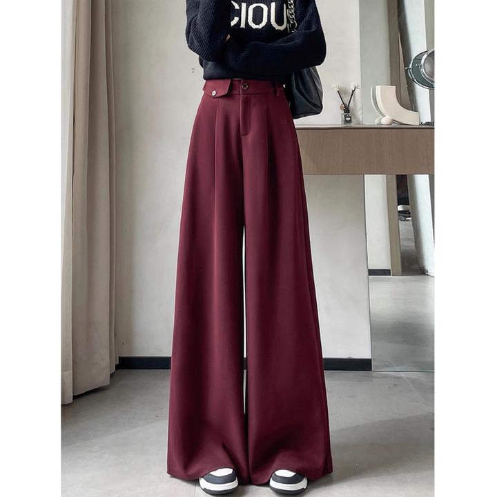 拉夏贝尔高冷酷飒阔腿裤毛呢裤子女装秋冬高腰显瘦垂感休闲直筒裤