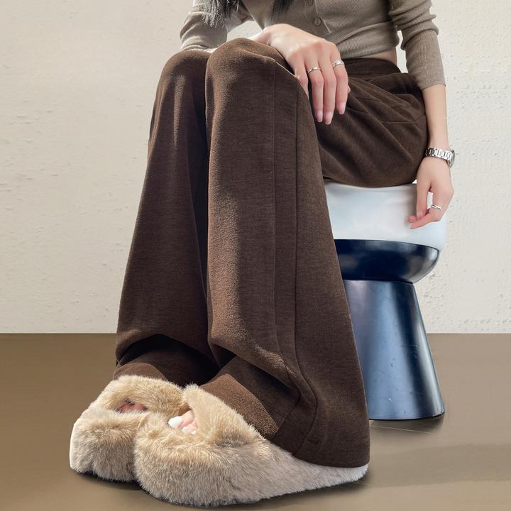 微喇毛呢裤子女高腰秋冬季新款修身显瘦气质百搭休闲糯米喇叭长裤