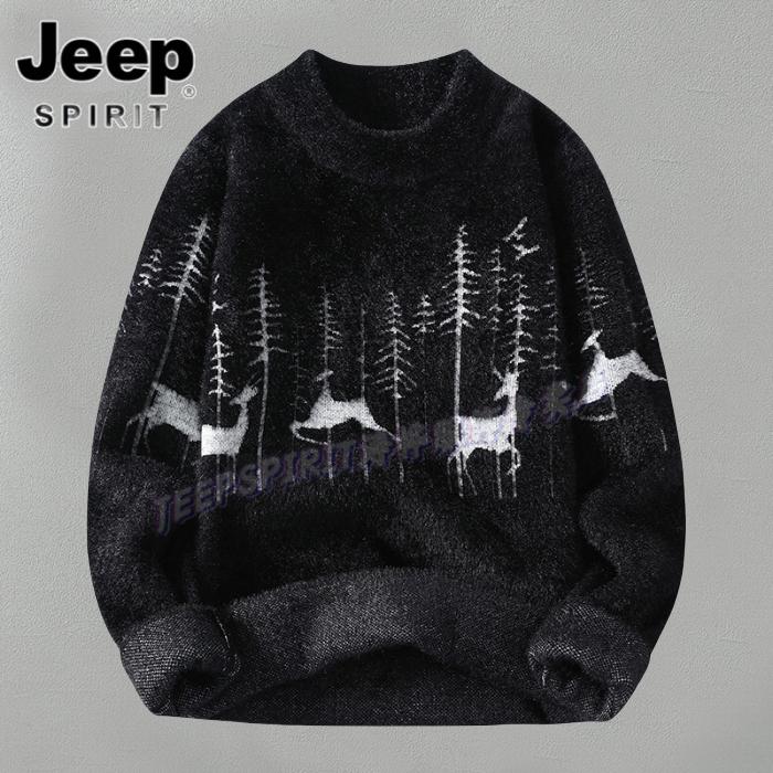 Jeep吉普男士秋冬休闲时尚毛衣半高领宽松针织衣保暖加厚上衣内搭