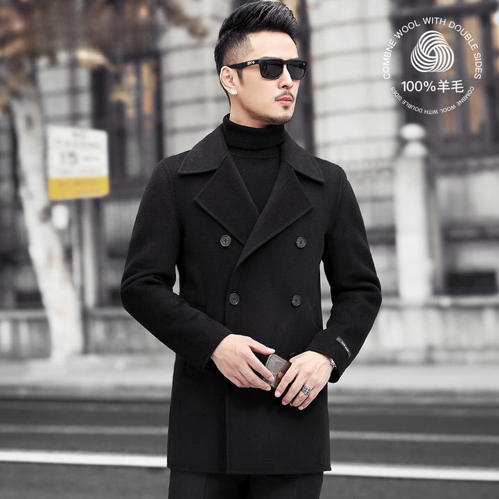 新款100%羊毛男士双面呢英伦秋装无羊绒呢子大衣秋冬毛呢外套夹克