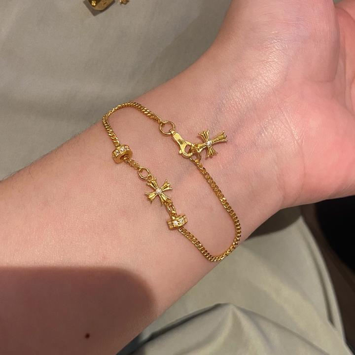卡柒 铜合金手链 金色十字架手链复古轻奢小众设计高级感叠戴手饰