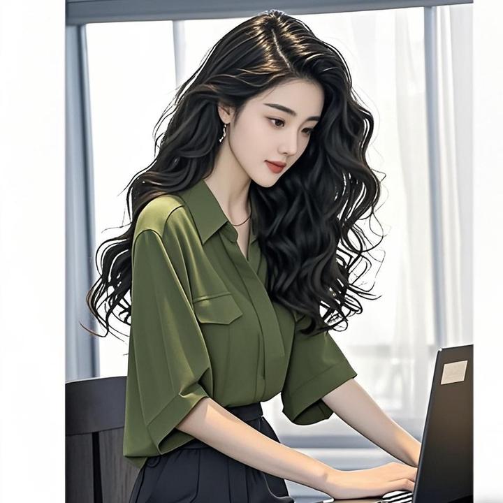 SS808法式独特绿色短袖衬衫女2025冷淡系高级感气质衬衫上衣