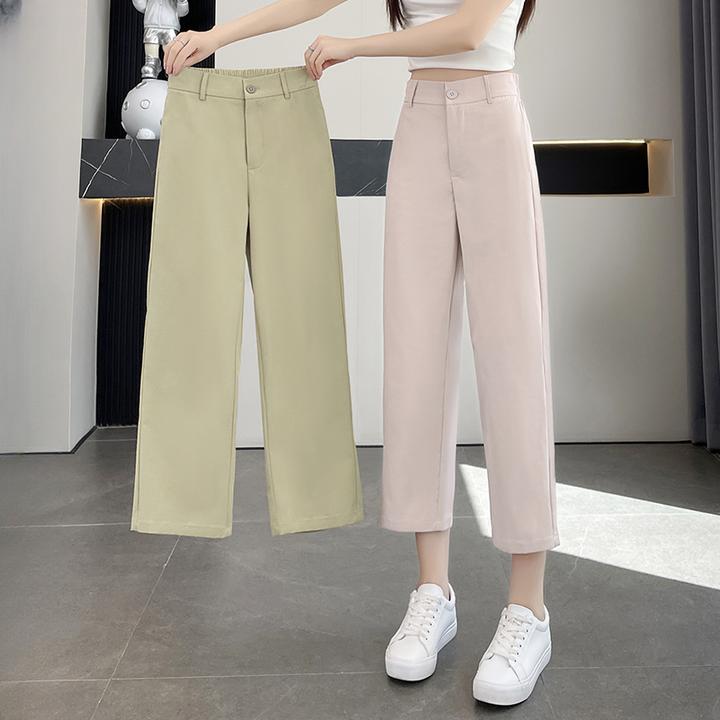 浅粉冰丝直筒裤女夏季2025新款高腰垂感小个子宽松薄款八分休闲裤