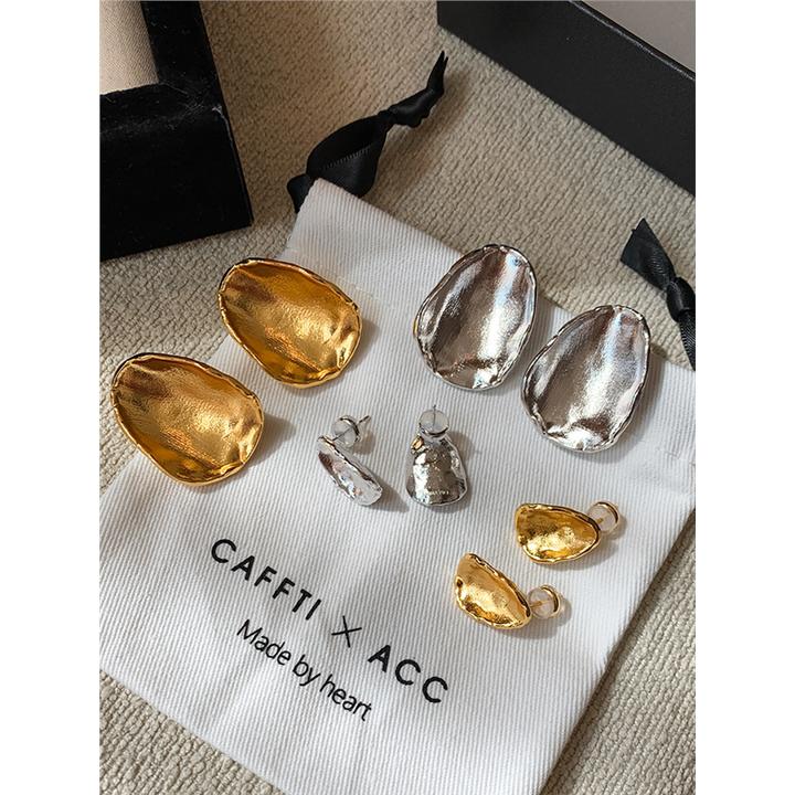 足银耳饰 极简银色金属不规则肌理感圆形耳钉女轻奢小众设计感气