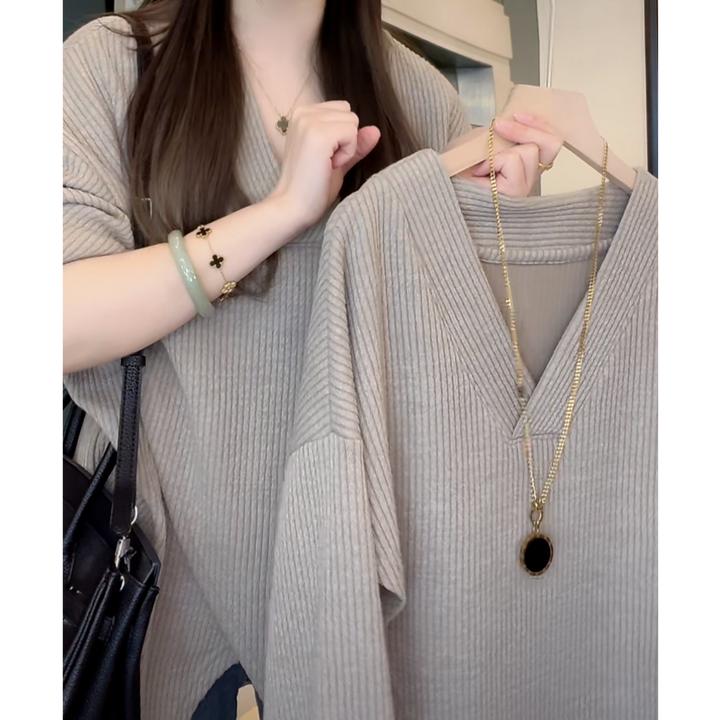 早春新款双层开叉叠层设计欧美风休闲宽松女T恤长袖时尚百搭上衣