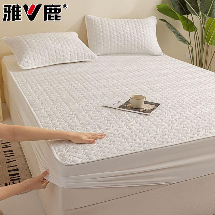 V/雅鹿新款磨毛夹棉床笠套件亲肤加厚防滑隔脏床垫保护罩