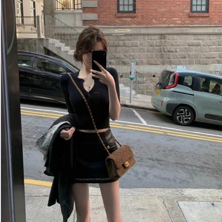 纯欲风辣妹中袖针织开衫T恤女装夏季收腰显瘦气质防晒短款V领上衣