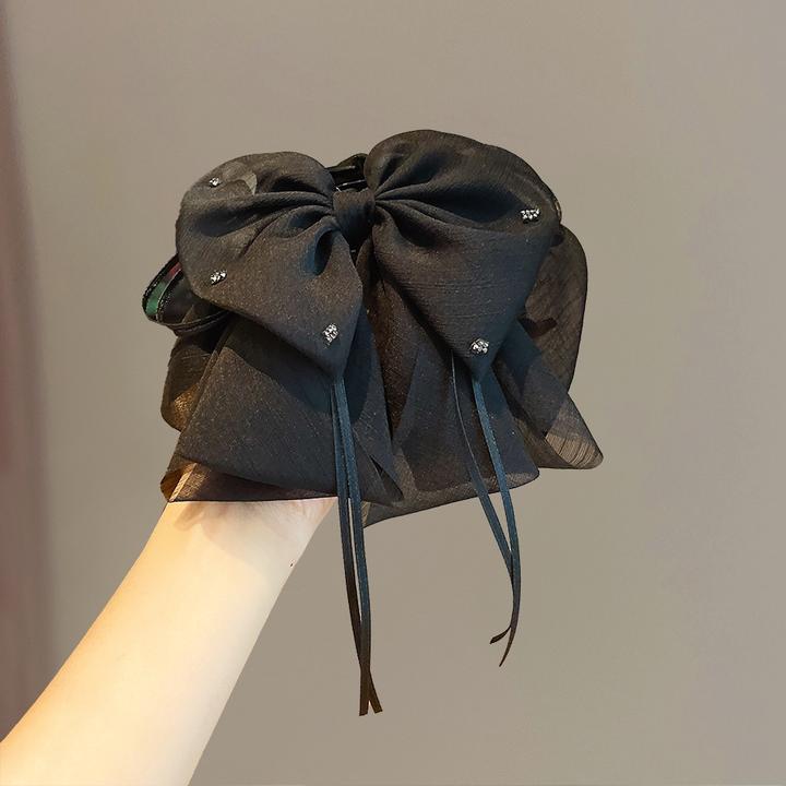 网纱轻新款蝴蝶结抓夹飘带顶夹弹簧夹头饰薄纱感半扎发鲨鱼夹发饰