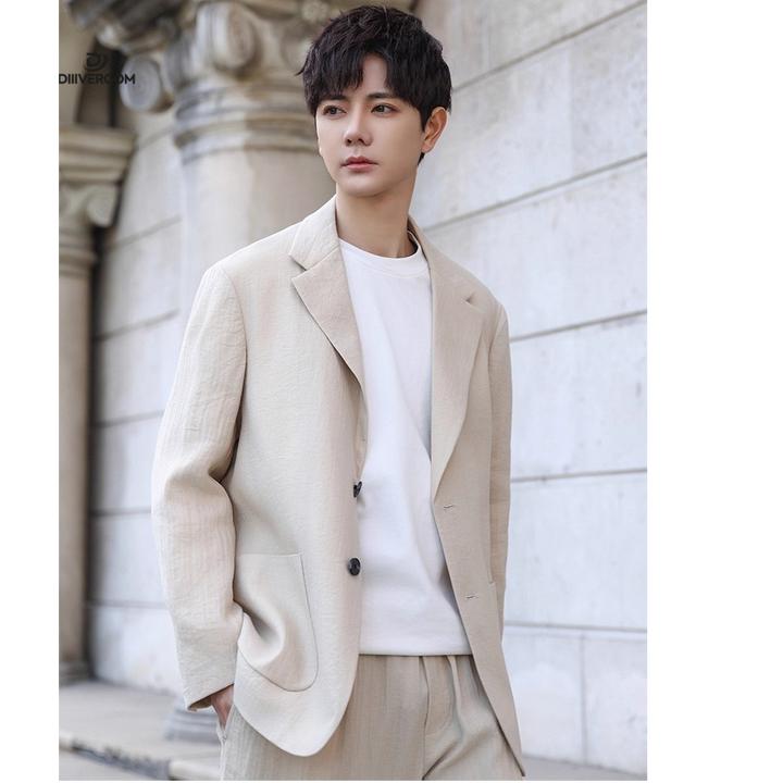 DIIIVERGOM薄款男士西装外套2025新款痞帅宽松休闲小西服套装