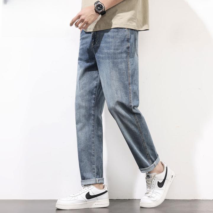 CALTOKROSA凉感冰氧吧牛仔裤男款宽松直筒浅色冰丝锥形休闲长裤潮