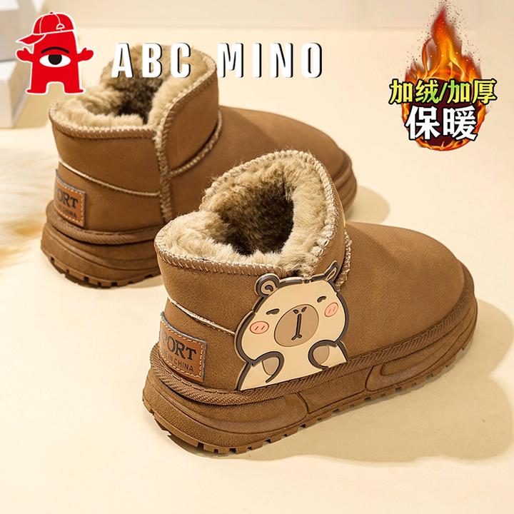 ABC MINO女童鞋2025冬季新款儿童卡通加绒棉鞋女孩防水保暖雪地靴