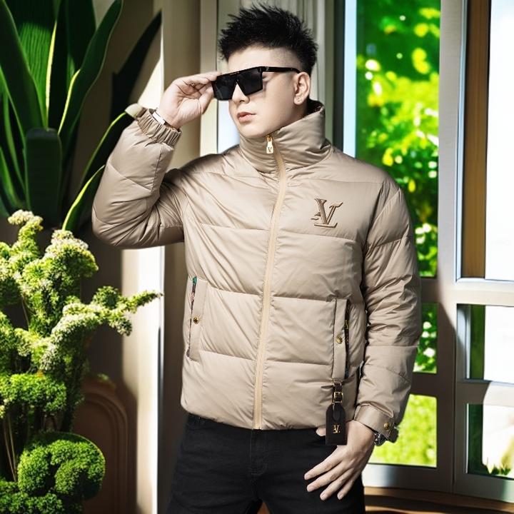 娜罗普西时尚防寒服冬季加厚保暖白鸭绒卡其色外套立领羽绒服男装