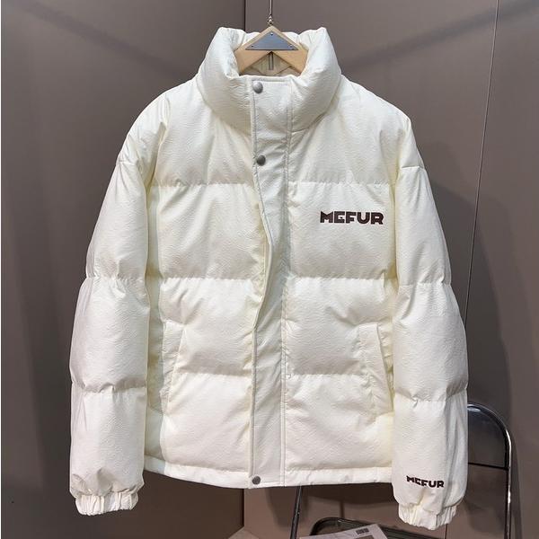 DeweLvum冬季宽松加厚字母印花皮面羽绒服男立领加厚外套上衣男装