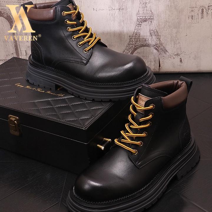 马丁靴男士中筒男短靴内增高时尚休闲高帮皮鞋男士春秋马丁靴