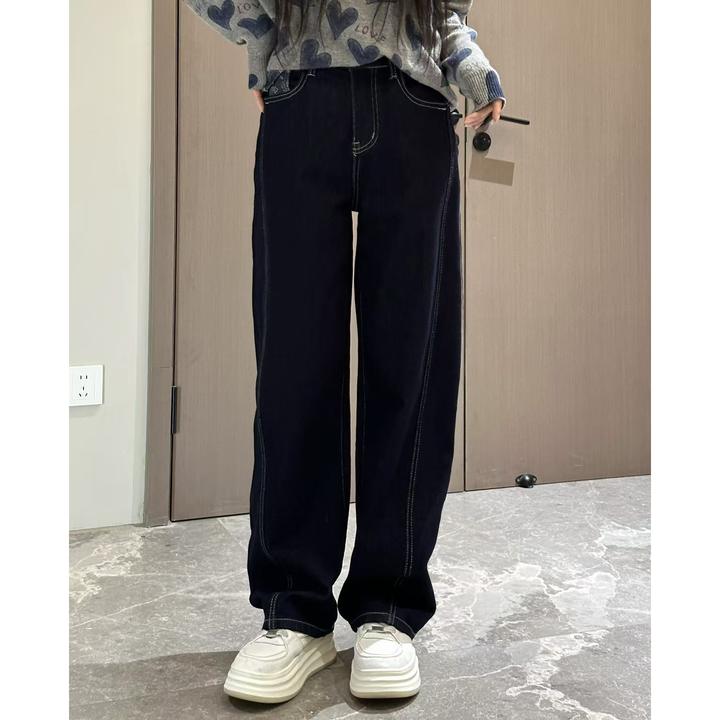 宿慕SUMU 可翻遍两穿牛仔裤 9-11秋季2025普洗蓝弯刀牛仔裤32933
