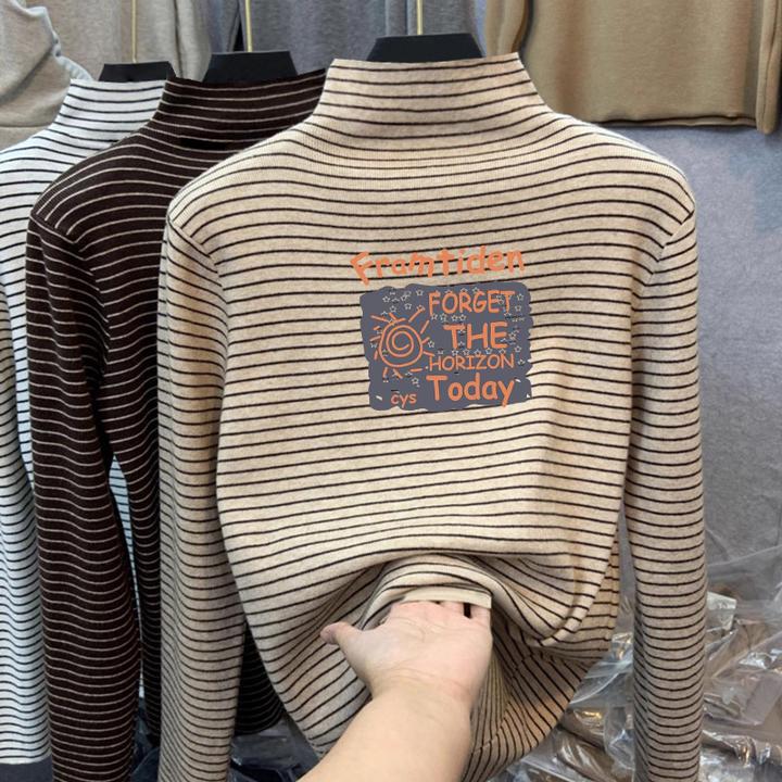 男女童德绒条纹打底衫秋冬儿童半高领长袖T恤中大童内搭保暖上衣