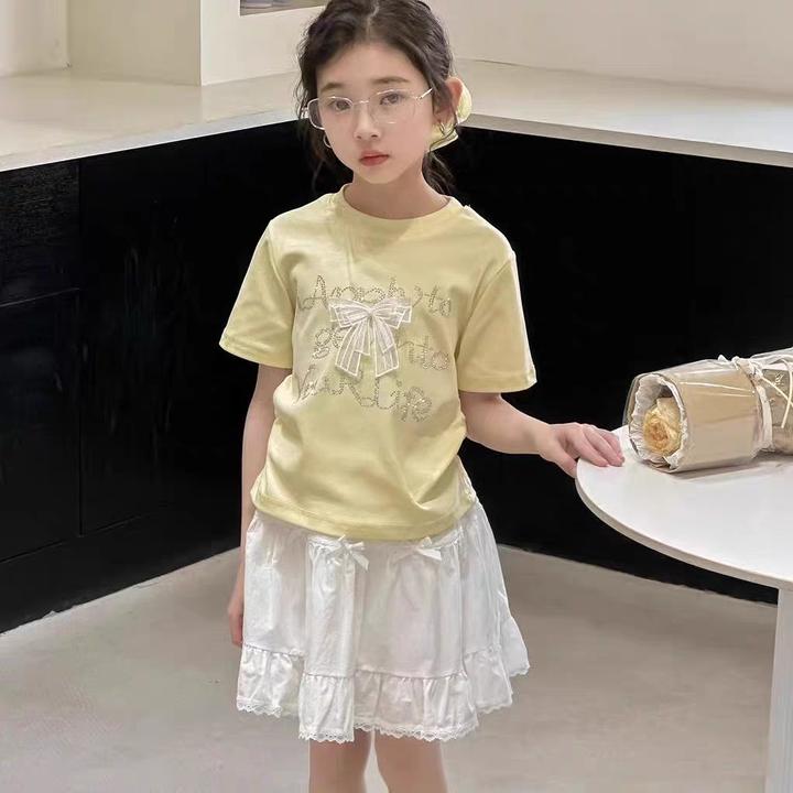 【陈思晨】女童甜美蝴蝶结短袖T恤2025夏新款韩版时尚百搭短袖上衣t