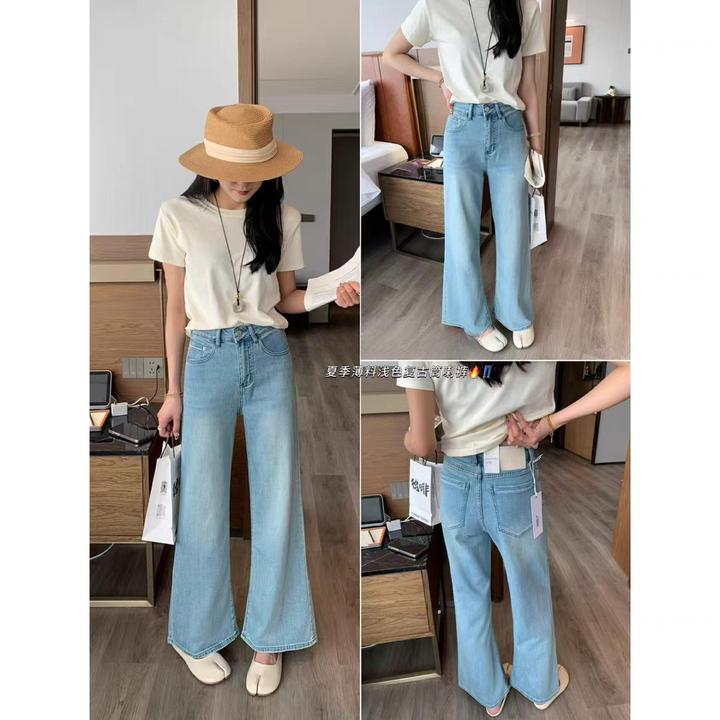 莱赛尔天丝无弹力垂感2025夏季新款高腰阔腿裤牛仔裤女宽松裤子女