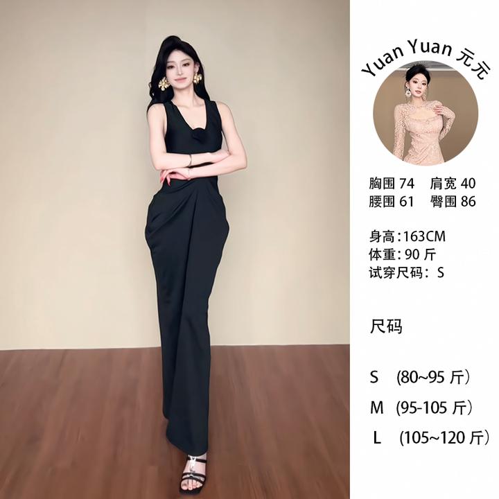 j9/C652 0511-4【Yy】气质辣妹法式纯欲风无袖深V领修身收腰连衣裙