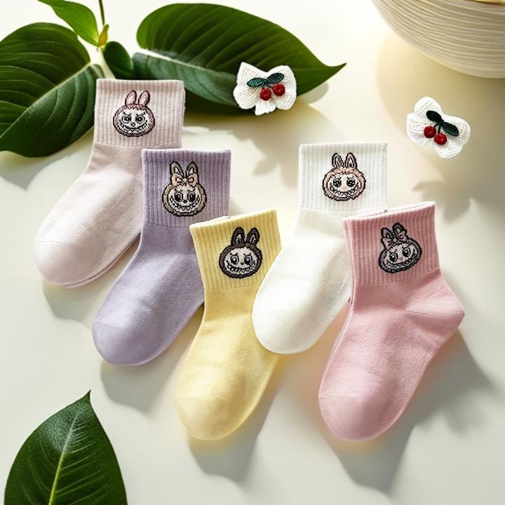 爱嘀嗒儿童袜子女童宝宝春秋款精梳棉可爱卡通抗起球防臭中筒袜子