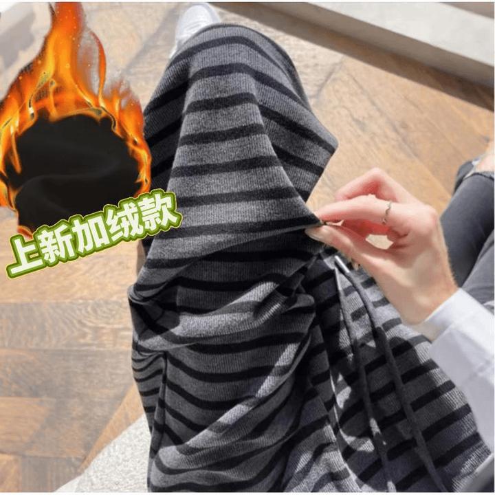 （赠送运费险）冬款加绒撞色条纹阔腿裤女慵懒感休闲裤高腰拖地长裤