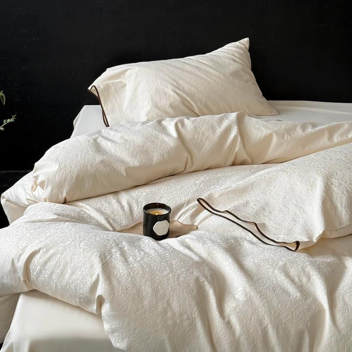 轻奢全棉贡缎提花四件套纯棉床单100长绒棉被罩高级感1.8床上用品