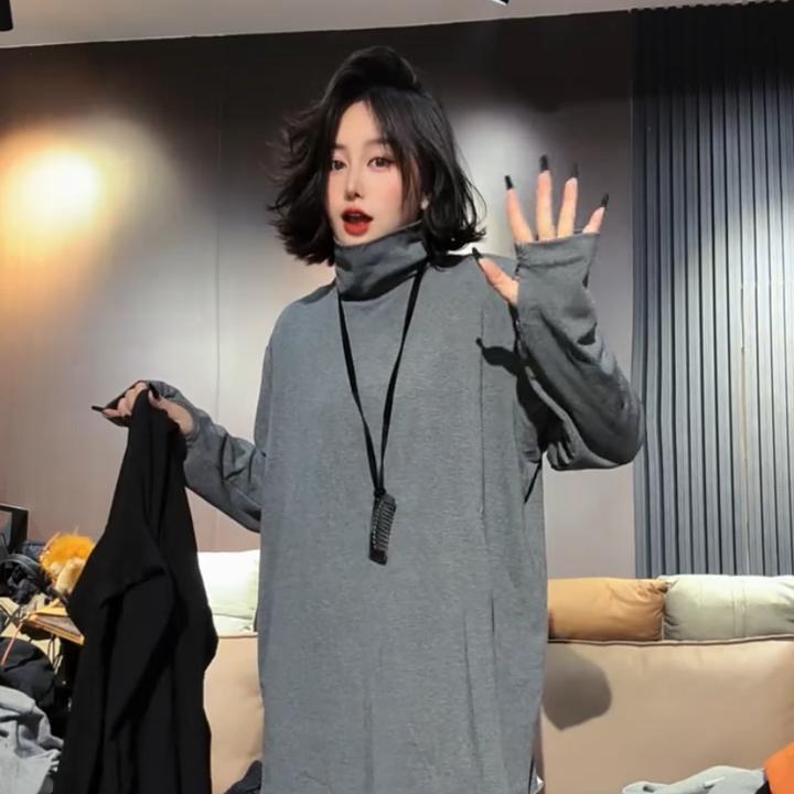 欧洲站2025秋冬新款简约休闲减龄百搭宽松显瘦高领长袖T恤上衣女