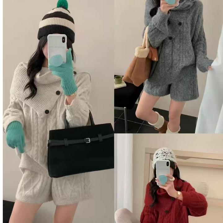 孕妇装新款慵懒风松弛感围脖毛衣三件套女冬季感激复古麻花三件套