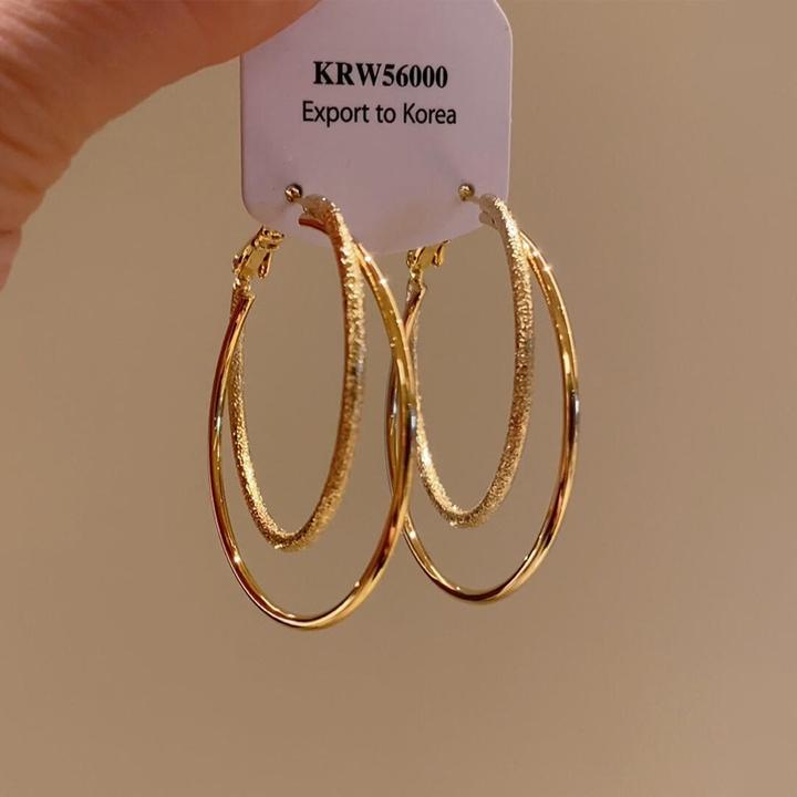 铜合金耳饰 金色双层磨砂亮面耳环女时尚小众设计感气质百搭耳饰